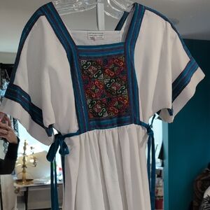 Vintage Embroidered White and Blue Dress